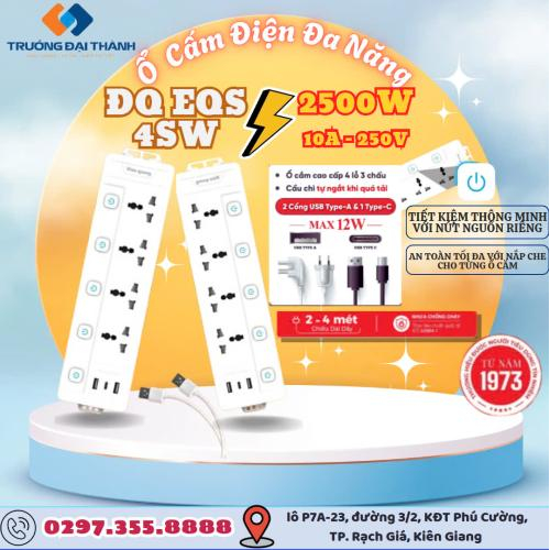 Ổ cắm điện đa năng ĐQ EQS 4SW 3U (4 lỗ 3 chấu, 2A 1C, màu trắng)